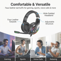 PJT-DEP2522 Casque de jeu sportif pour ordinateur de bureau avec driver dynamique RGB, personnalisé OEM, vente en gros, nouveau modèle 2026, le meilleur