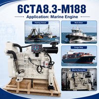 Moteur diesel marin SCDC DCEC Cum 6C 6CT 6CTA8.3-M de 188 ch 2328 tr/min avec régulateur mécanique pour bateau de pêche certifié CCS IMO