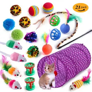 Jouets pour chat assorti, Tunnel de chat, plumes de poisson, souris pelucheuse, boules et cloches, pour chat