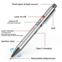 Stylo LED rechargeable 4 en 1 avec pointeur laser blanc, outil d'inspection UV violet et stylo à bille, chargement USB-C