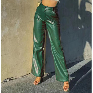 <span class=keywords><strong>Pantaloni</strong></span> Lunghi da Donna alla Moda, Casual, a Gamba Larga, <span class=keywords><strong>in</strong></span> <span class=keywords><strong>Pelle</strong></span> PU, a Vita Alta, con Chiusura a Cerniera, Vestibilità Comoda - Product Image 3