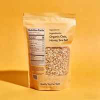 Sachet d'emballage alimentaire refermable en PE, beige mat, imprimé sur mesure, avec fermeture éclair, pour flocons d'avoine bio et sucre de petit-déjeuner