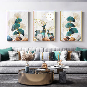 Affiche nordique <span class=keywords><strong>marbre</strong></span> abstrait <span class=keywords><strong>mur</strong></span> Art impression doré bleu feuilles oiseau cerf toile <span class=keywords><strong>peinture</strong></span> pour la décoration intérieure - Product Image 3