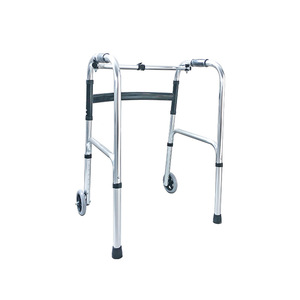 Folding Aluminum Alloy <b>Walker</b> With Wheels Lightweight Four Legged Mobility Aid For <b>Elderly</b> Rehabilitation Support - Product Image 1