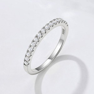 S925 Sterling Silver Half <b>Circle</b> Zircon <b>Ring</b> Claw Setting Women's Fashion Jewelry Yellow And White Color Geometric Shape - Product Image 2