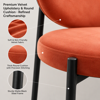 Chaise de salle à manger avec structure en métal, siège et dossier rembourrés ronds, orange, chaise d'appoint moderne pour la cuisine à domicile