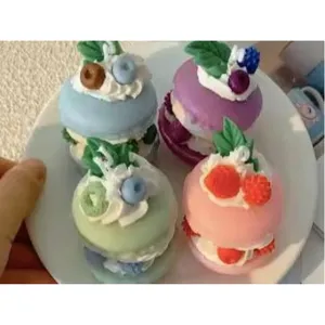 Offre spéciale Prix bas Petits macarons Anniversaire Valentine Dessert alimentaire Cire de soja Mini bougies parfumées de luxe de marque privée