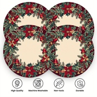 Napperon de table imprimé Noël, motif houx, bords ondulés, Père Noël, flocons de neige, plantes, décoration maison, best-seller