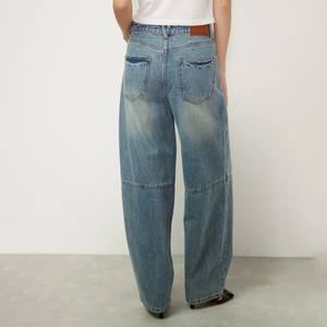 ג'ינס בגזרה רחבה עם פאנלים בשני צבעים אופנתיים לנשים, מותן גבוה, גזרה רפויה, טלאים, פרט ברכיים, מכנסיים גדולים במיוחד, לבוש רחוב - Product Image 2