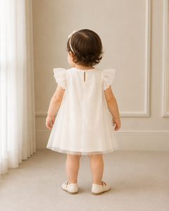 Elegant Baby <b>Girls</b>' Glitter <b>Gold</b> Tulle <b>Dress</b> with Handmade <b>Flower</b> Embellishments and Flutter Sleeves for Birthdays - Product Image 4