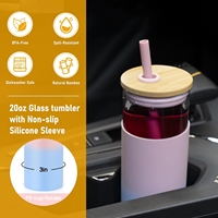 Gobelet en verre de 20oz avec couvercle en bambou et paille, cadeau d'anniversaire, remise de diplômes, bouteille d'eau en verre réutilisable sans BPA, écologique et lavable au lave-vaisselle
