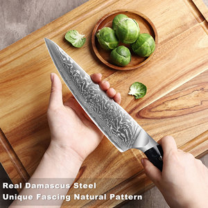سكين شيف جديد بتصميم عصري مقاس 8 بوصات من الفولاذ الكربوني الدمشقي المصنوع من 67 طبقة - مقبض من الراتنج الأسود عالي اللمعان، مناسب لكل من اليد اليمنى واليسرى، صديق للبيئة للمطبخ - Product Image 4