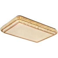 Plafonnier LED en acier inoxydable doré avec cristaux K9, lumière variable tricolore, style luxe léger, design rectangulaire pour salon