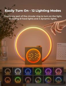 Haut-parleurs portables <span class=keywords><strong>USB</strong></span> <span class=keywords><strong>avec</strong></span> éclairage LED RVB, fonction lever de soleil, bruit blanc coloré imitation bois, <span class=keywords><strong>réveil</strong></span> intelligent, horloge de table - Product Image 2