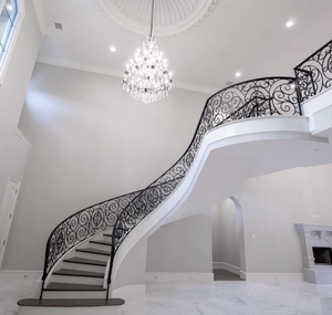 Biệt thự sang trọng khu dân cư cầu thang hồ quang phong cách Châu Âu <span class=keywords><strong>wrought</strong></span> sắt lan can thép cong cầu thang - Product Image 5