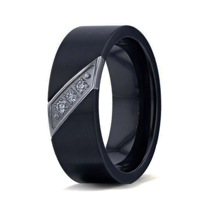 신부 보석 세트 8mm 남성 IP 블랙 도금 텅스텐 링 속지 화이트 CZ 다이아몬드 결혼 반지 약혼 반지
