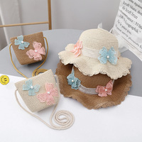 Chapeaux de Paille Doux pour Filles et Enfants Go Party, Ensembles Chapeau de Plage et Sac à Main pour l'Été, Mignons Chapeaux de Princesse en Dentelle et Sacs de Paille, Ensembles Deux Pièces