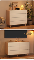 Commode à 5 tiroirs en MDF de style japonais, meuble de rangement gain de place pour chambre à coucher, coffre en bois pour salon