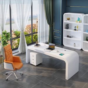 Escritorio Ejecutivo Minimalista Moderno Lacado en Blanco, Escritorio de Oficina de Madera Sólida, Escritorio Grande para CEO o Gerente, Lujo Discreto - Product Image 2