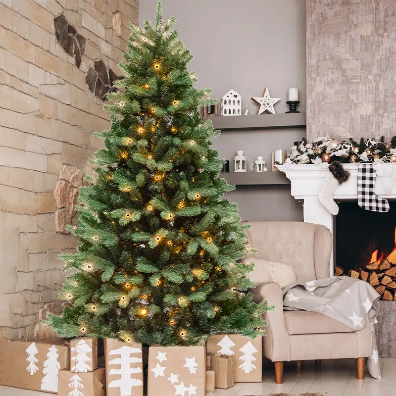 Penjualan laris Premium dekorasi Natal buatan pra-nyala penuh Fir berengsel pohon Natal dengan bohlam LED Mini
