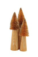 Collection Whispering Pines : Ensembles d'arbres de Noël miniatures en plastique faits à la main, Ambre Chaud, Vert Classique, Givré Doré, Scandinave