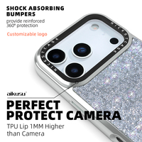 Coque Téléphone Luxe Aikusu OEM Argent Cristal Élégance Marque Femme Design Diamant pour iPhone 17 16 15 14 13 Air Pro Max