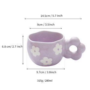 Jolies tasses en céramique avec motif floral rose, vert, violet, faites à la main, pour usage domestique - Product Image 4