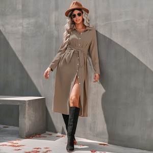 Fashion Summer Lady Elegant Solid Midi Eco-Friendly Breathable A-Line <b>Tie</b> Waist Casual Women's Dress - Product Image 5