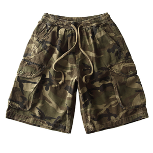Pantalones Cortos Cargo de Camuflaje para Hombre, Cintura con Cordón, Algodón, Estilo Casual con Bolsillos - Product Image 1