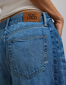 بنطلون جينز نسائي عالي الخصر بتصميم عتيق من التسعينيات، واسع الساق، أزرق اللون، مريح وفضفاض، بغسيل داكن، صديق للبيئة، مناسب للصيف - Product Image 5