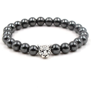 سوار مطاطي من خرز الهيماتيت للعلاج الصحي 8 مم مضاد للتعب بتصميم جمجمة وأسد ونمر وقدم وفيل للرجال والنساء - Product Image 1