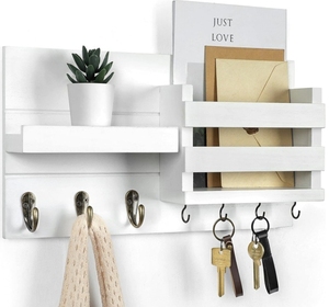 Modern Minimalist Wall-Mounted Wooden Storage Rack with Mail & Key Holder Rectangle Shape Design for Home Wall Decoration - Product Image 4