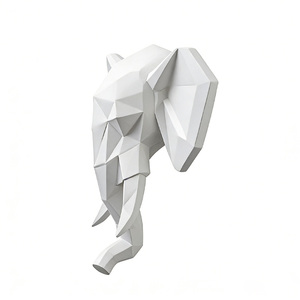 Decorazione Murale 3D a Forma di Testa di <span class=keywords><strong>Elefante</strong></span> Bianco, Arte Moderna Origami Montabile a Parete in Resina - Product Image 6