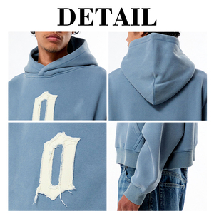 Sweat à capuche surdimensionné personnalisé KingSen pour homme en molleton de coton épais, avec logo patchwork à bords bruts et effet vieilli, style streetwear vintage, OEM - Product Image 6