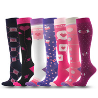 Chaussettes de compression graduée pour femmes et hommes, chaussettes de soutien jusqu'au genou, motifs colorés pour les voyages, le travail, les sports, logo personnalisé