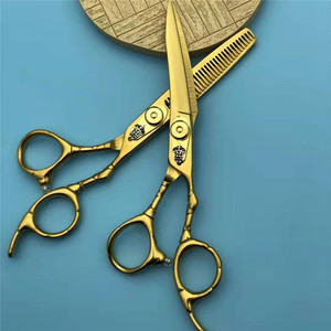 Ciseaux de coiffure personnalisables 6 pouces, ciseaux plats dorés professionnels pour la beauté, pour droitiers, en acier inoxydable 440C - Product Image 1