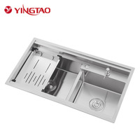 Évier de cuisine moderne YINGTAO en acier inoxydable 201/304, double bac, noir et argent, à encastrer, surface polie