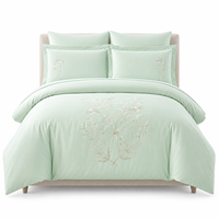 Ensemble de housse de couette 3 pièces en satin de coton 100% respirant et luxueux, broderie botanique, pour hôtel moderne, chambre à coucher