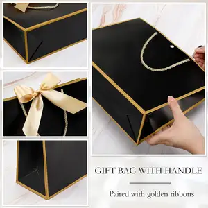 Custom Coated Paper Packaging Bags With Ribbon Handle Wrap Bags For Wedding Baby Shower Birthday