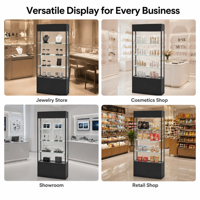 Vitrine professionnelle en verre avec rail coulissant en alliage d'aluminium, vitrine en verre trempé, 3 étagères, base en placage MDF, vente en gros