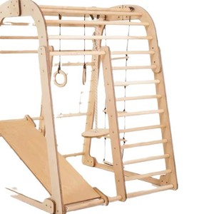 Estructura de juego interior de madera maciza para niños con tobogán y altura ajustable para niños pequeños y niños. - Product Image 5