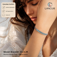 Bracelet en argent tissé à la machine avec des carrés de pierres naturelles et une chaîne, bracelets à cordon tendance, bracelet tressé perlé