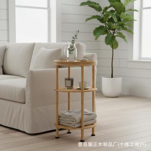 Nordic double-layer <b>round</b> coffee <b>table</b>, modern home <b>small</b> apartment living room <b>small</b> <b>table</b> sofa <b>side</b> <b>table</b> storage solid wood - Product Image 3