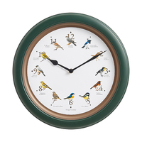 Venta al por mayor de reloj de pared verde bosque niños habitación pájaros patrón silencioso plástico Cuco redondo Reloj de pared