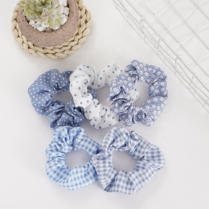 Ingrosso per ragazze carine estive fiori a quadri a quadretti croccanti per capelli fiori elastici a scacchi fascia per capelli puntino blu a Polka Scrunchies - Product Image 2