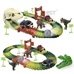 Dinosaur Toys Flexible Race Tracks Set Dinosaur World Educational Assemble Dinosaur Track Rail Car Slot Toy For Children