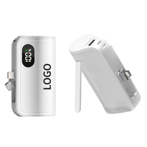 Dual Head Built-In Cable Mobile Power Bank 5000mah Mini Tail Plug Digital Display Cell Phone Holder 3 in 1 Mobile Powerbank - Product Image 1