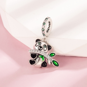 <span class=keywords><strong>Abalorios</strong></span> de <span class=keywords><strong>Plata</strong></span> Pan Charms, Mano de Panda Madre e Hijo con Hoja de Bambú, Compatibles con Pulseras Originales, Joyería de Amistad, Día de la Madre, Berluque - Product Image 3
