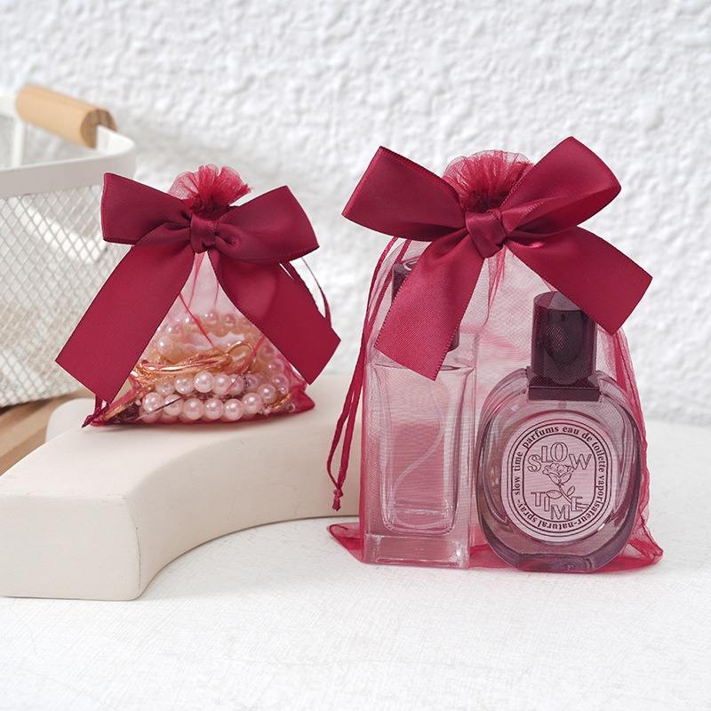 Sac en organza rouge vin-11x16cm-nœud papillon