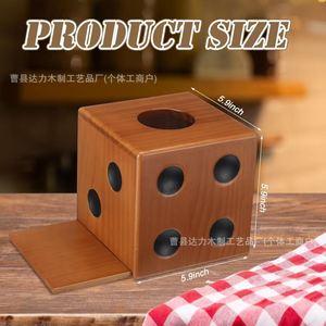 Dice Shaped <b>Wooden</b> Tissue Box Square Home Decorative Storage For <b>Desk</b> Use Handmade <b>Solid</b> Color 3 Layer Capacity - Product Image 3